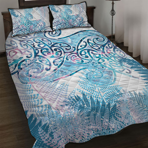 Aotearoa Maori Koru Curves Quilt Bed Set Aqua Paua Shell