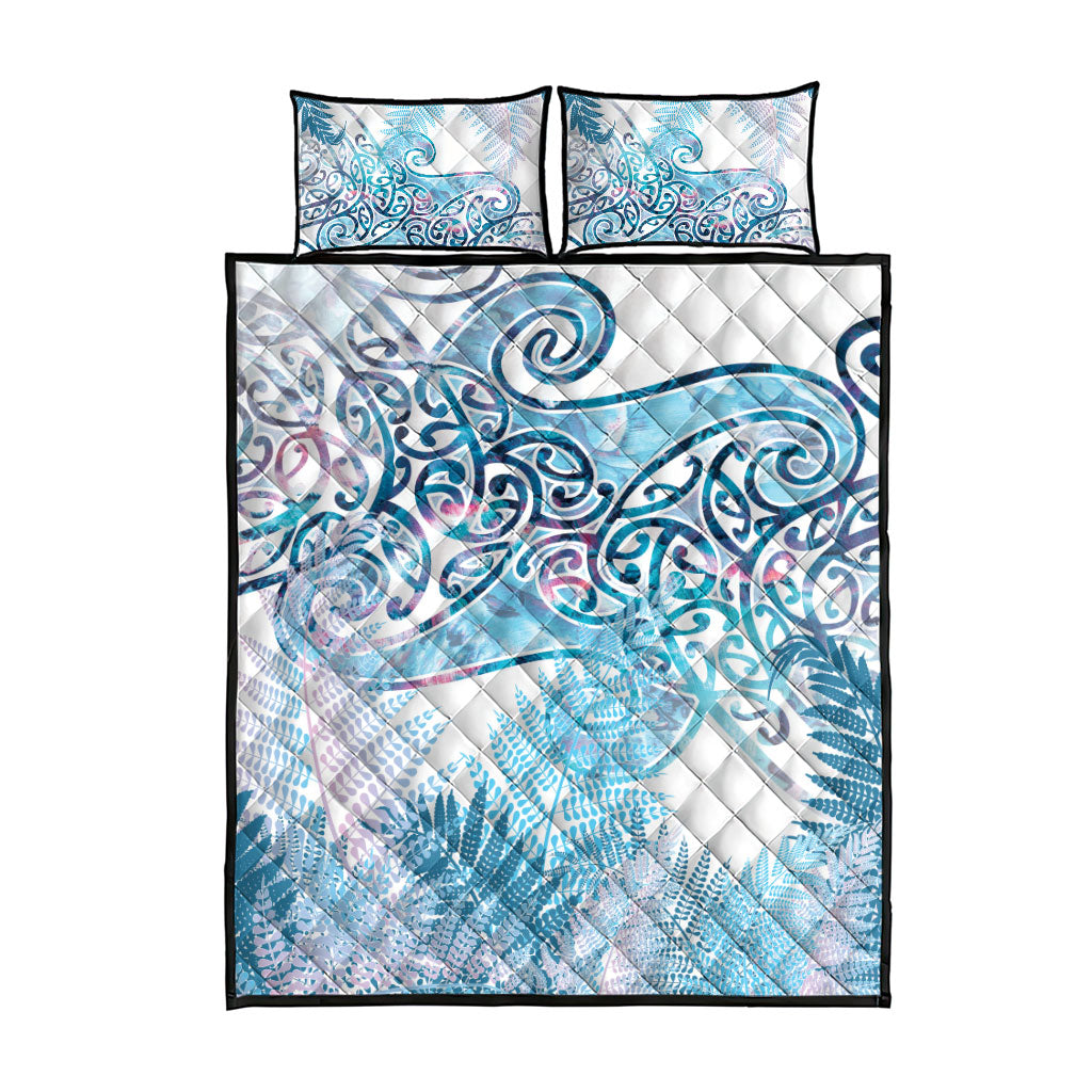 Aotearoa Maori Koru Curves Quilt Bed Set Aqua Paua Shell