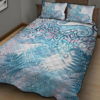 Aotearoa Maori Koru Curves Quilt Bed Set Aqua Paua Shell