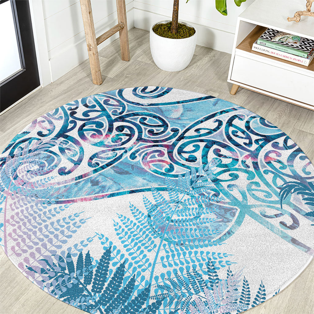 Aotearoa Maori Koru Curves Round Carpet Aqua Paua Shell