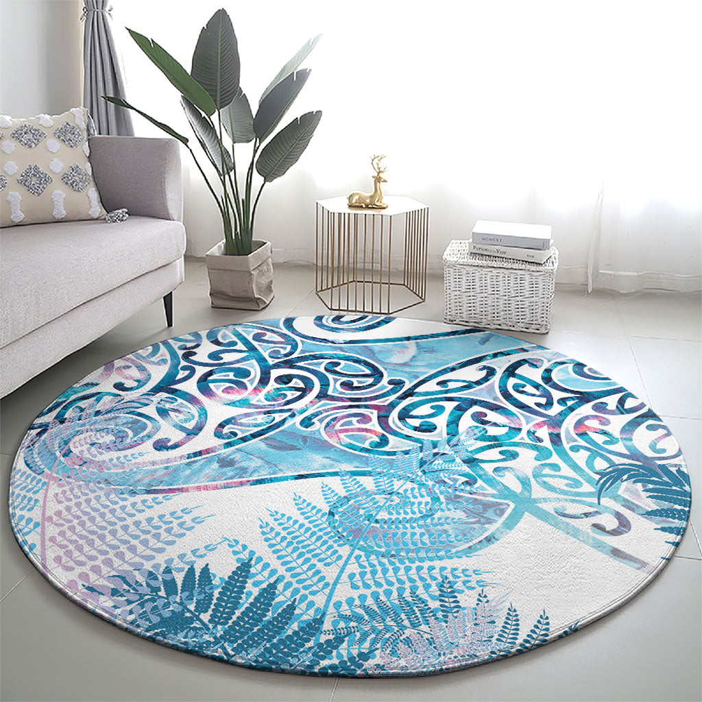 Aotearoa Maori Koru Curves Round Carpet Aqua Paua Shell