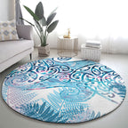 Aotearoa Maori Koru Curves Round Carpet Aqua Paua Shell