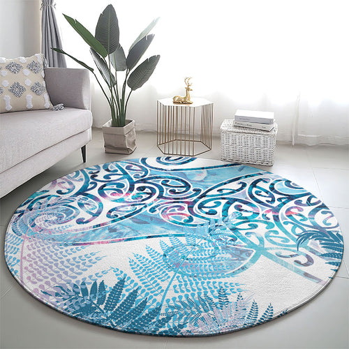 Aotearoa Maori Koru Curves Round Carpet Aqua Paua Shell
