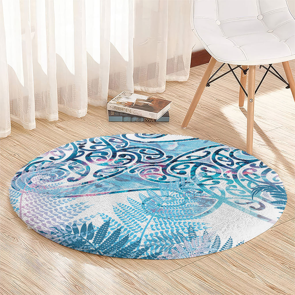 Aotearoa Maori Koru Curves Round Carpet Aqua Paua Shell