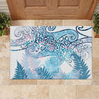 Aotearoa Maori Koru Curves Rubber Doormat Aqua Paua Shell