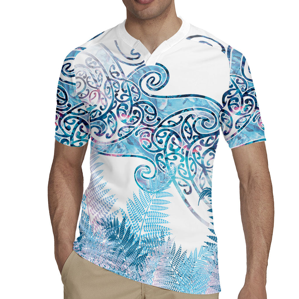 Aotearoa Maori Koru Curves Rugby Jersey Aqua Paua Shell