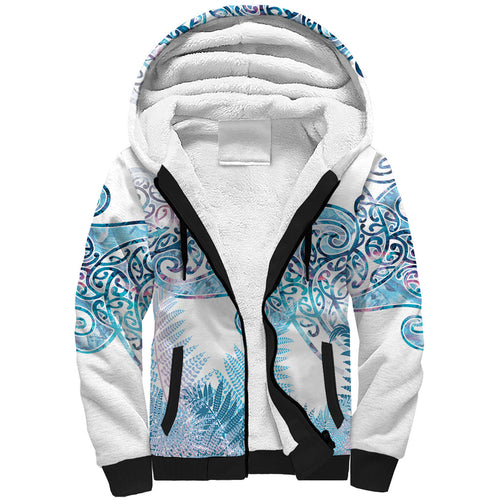 Aotearoa Maori Koru Curves Sherpa Hoodie Aqua Paua Shell