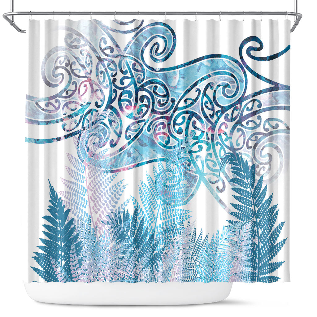 Aotearoa Maori Koru Curves Shower Curtain Aqua Paua Shell