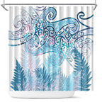 Aotearoa Maori Koru Curves Shower Curtain Aqua Paua Shell