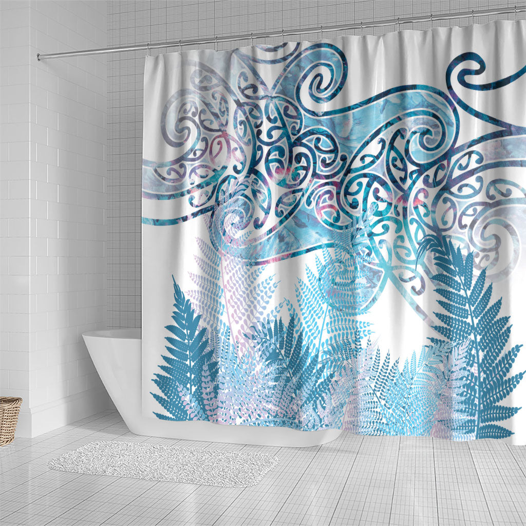 Aotearoa Maori Koru Curves Shower Curtain Aqua Paua Shell