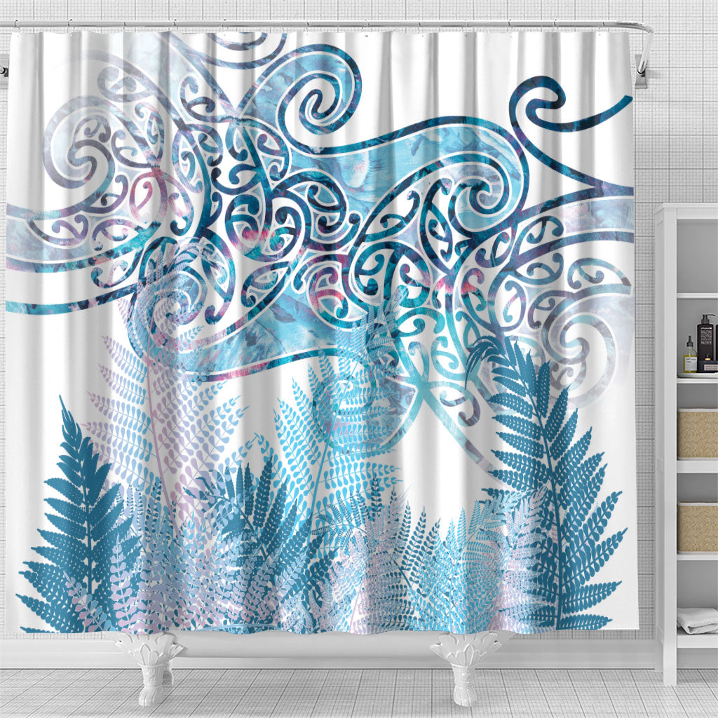 Aotearoa Maori Koru Curves Shower Curtain Aqua Paua Shell