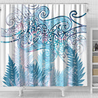 Aotearoa Maori Koru Curves Shower Curtain Aqua Paua Shell