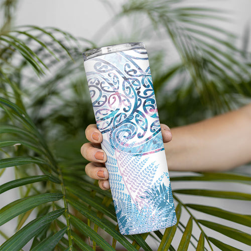 Aotearoa Maori Koru Curves Skinny Tumbler Aqua Paua Shell