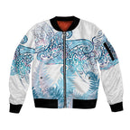 Aotearoa Maori Koru Curves Sleeve Zip Bomber Jacket Aqua Paua Shell