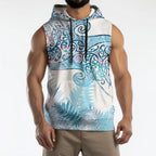 Aotearoa Maori Koru Curves Sleeveless Hoodie Aqua Paua Shell