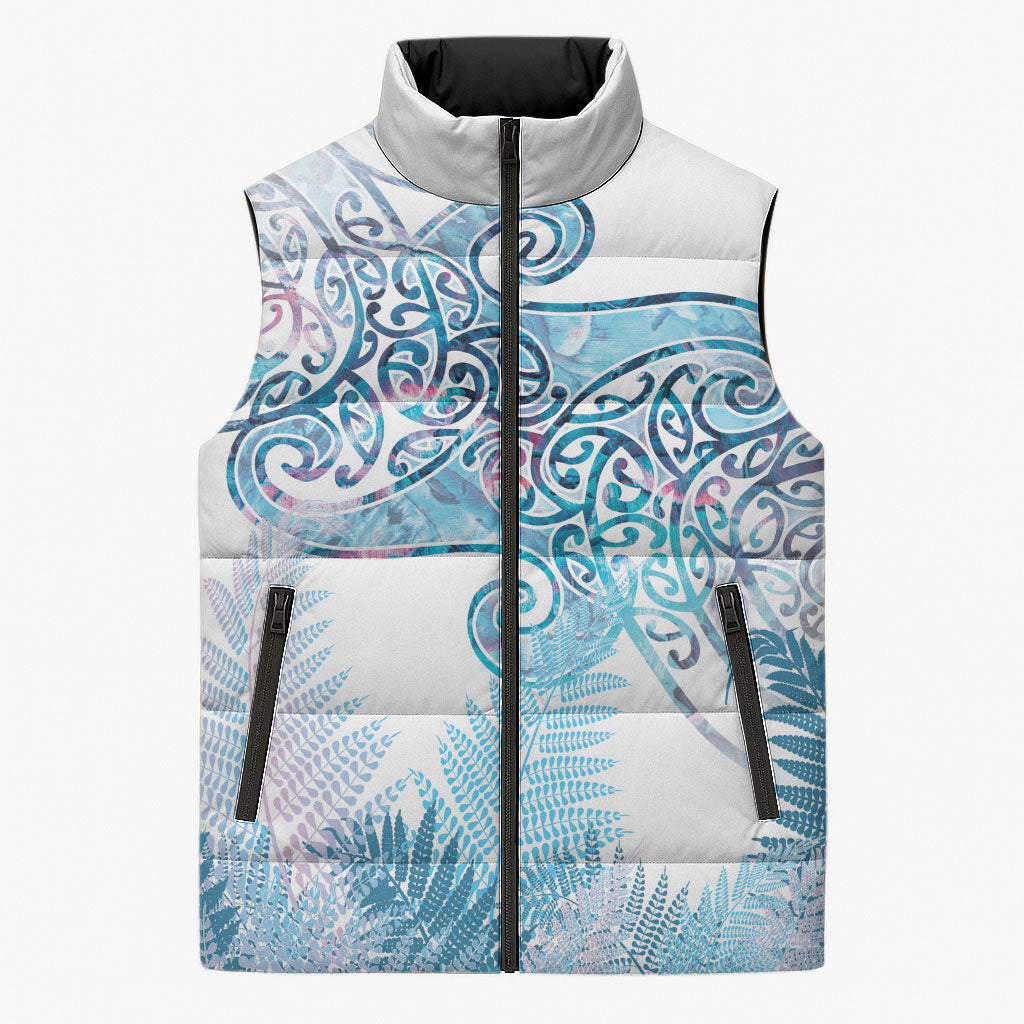 Aotearoa Maori Koru Curves Sleeveless Puffer Jacket Aqua Paua Shell