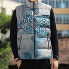 Aotearoa Maori Koru Curves Sleeveless Puffer Jacket Aqua Paua Shell