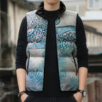 Aotearoa Maori Koru Curves Sleeveless Puffer Jacket Aqua Paua Shell