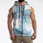 Aotearoa Maori Koru Curves Sleeveless Zip Hoodie Aqua Paua Shell