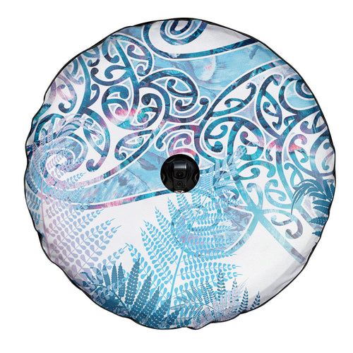 Aotearoa Maori Koru Curves Spare Tire Cover Aqua Paua Shell