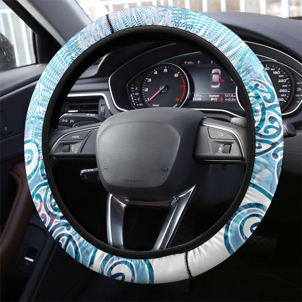 Aotearoa Maori Koru Curves Steering Wheel Cover Aqua Paua Shell