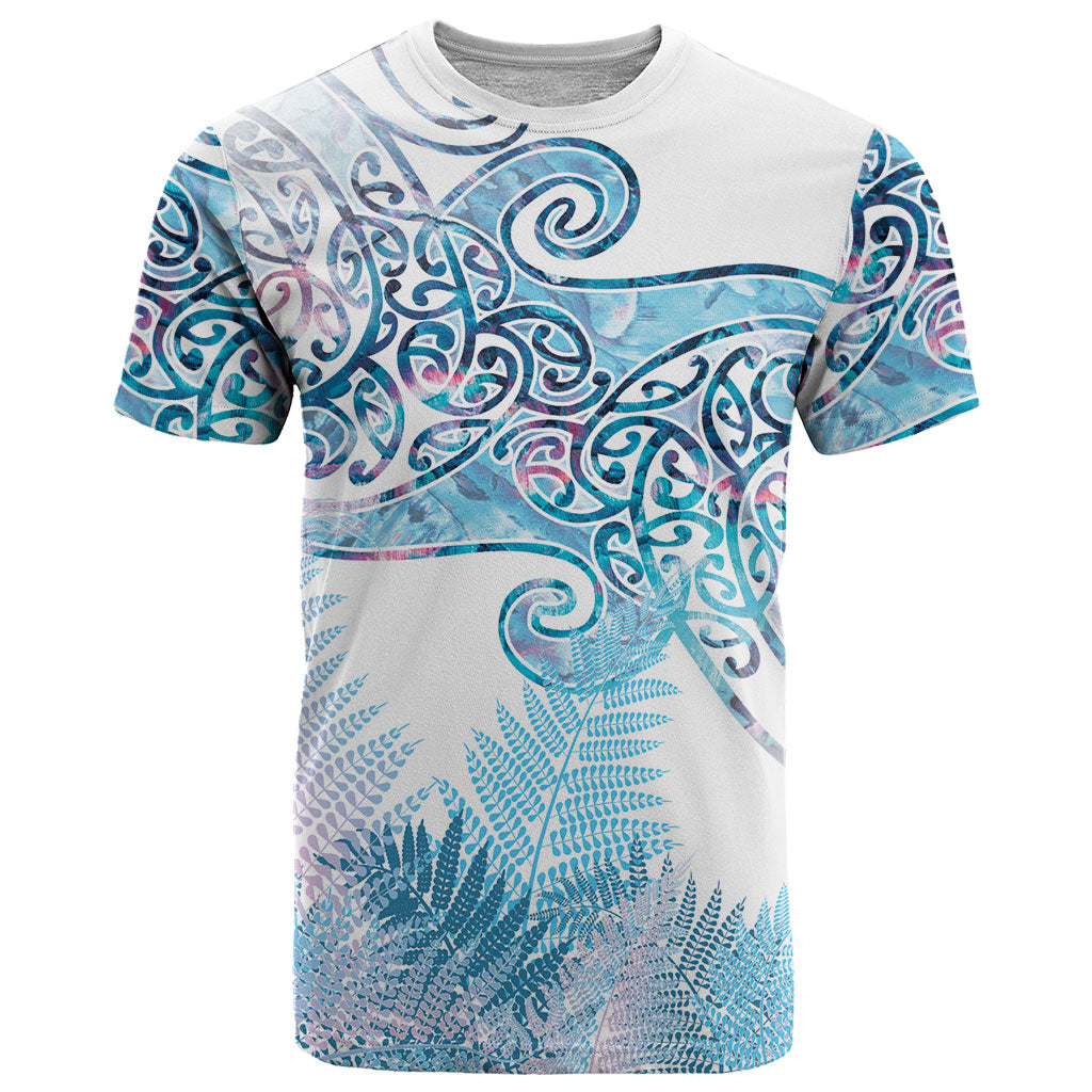 Aotearoa Maori Koru Curves T Shirt Aqua Paua Shell
