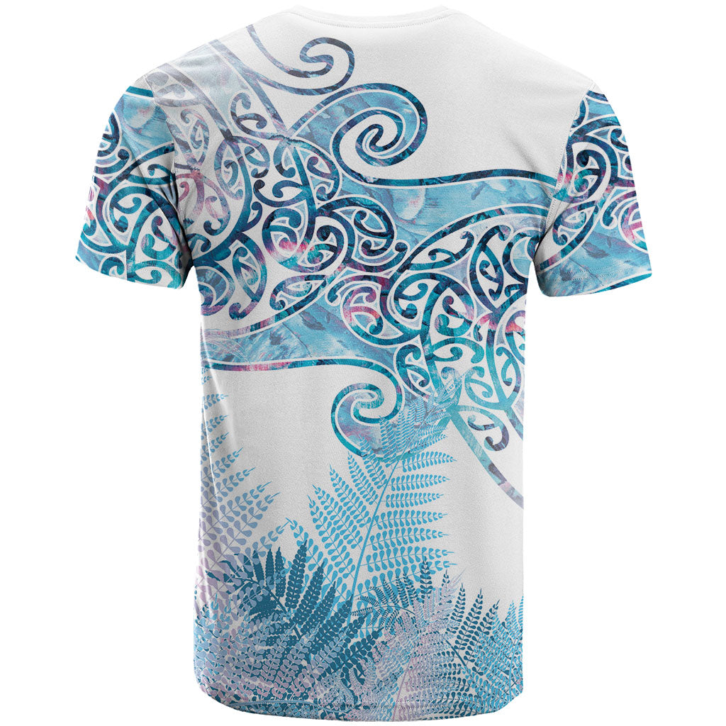 Aotearoa Maori Koru Curves T Shirt Aqua Paua Shell