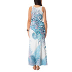 Aotearoa Maori Koru Curves Tank Maxi Dress Aqua Paua Shell