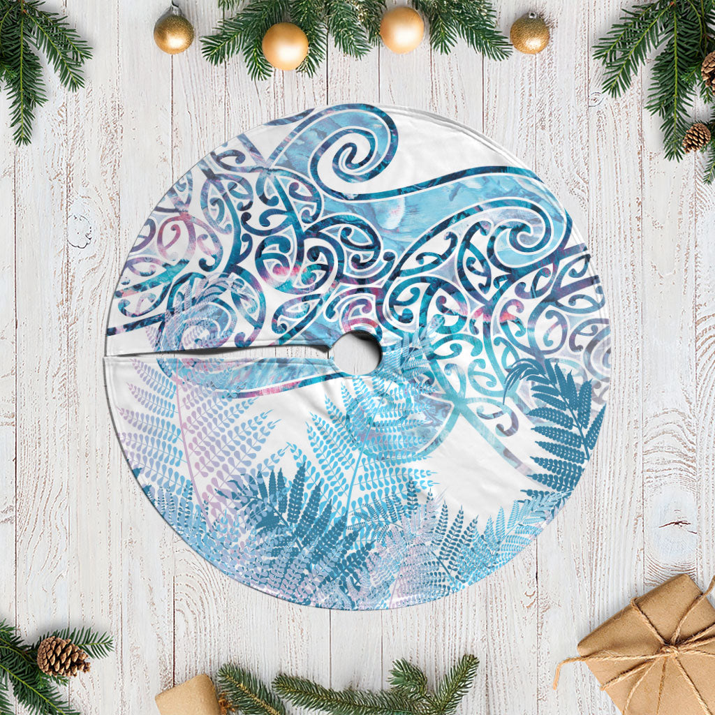 Aotearoa Maori Koru Curves Tree Skirt Aqua Paua Shell