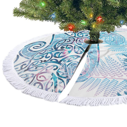 Aotearoa Maori Koru Curves Tree Skirt Aqua Paua Shell