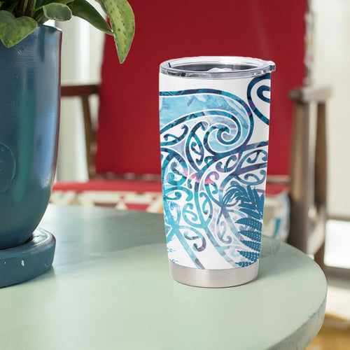 Aotearoa Maori Koru Curves Tumbler Cup Aqua Paua Shell