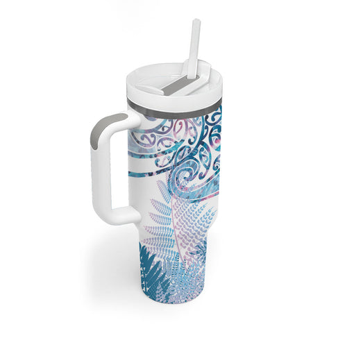 Aotearoa Maori Koru Curves Tumbler With Handle Aqua Paua Shell