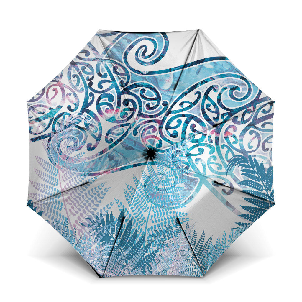 Aotearoa Maori Koru Curves Umbrella Aqua Paua Shell