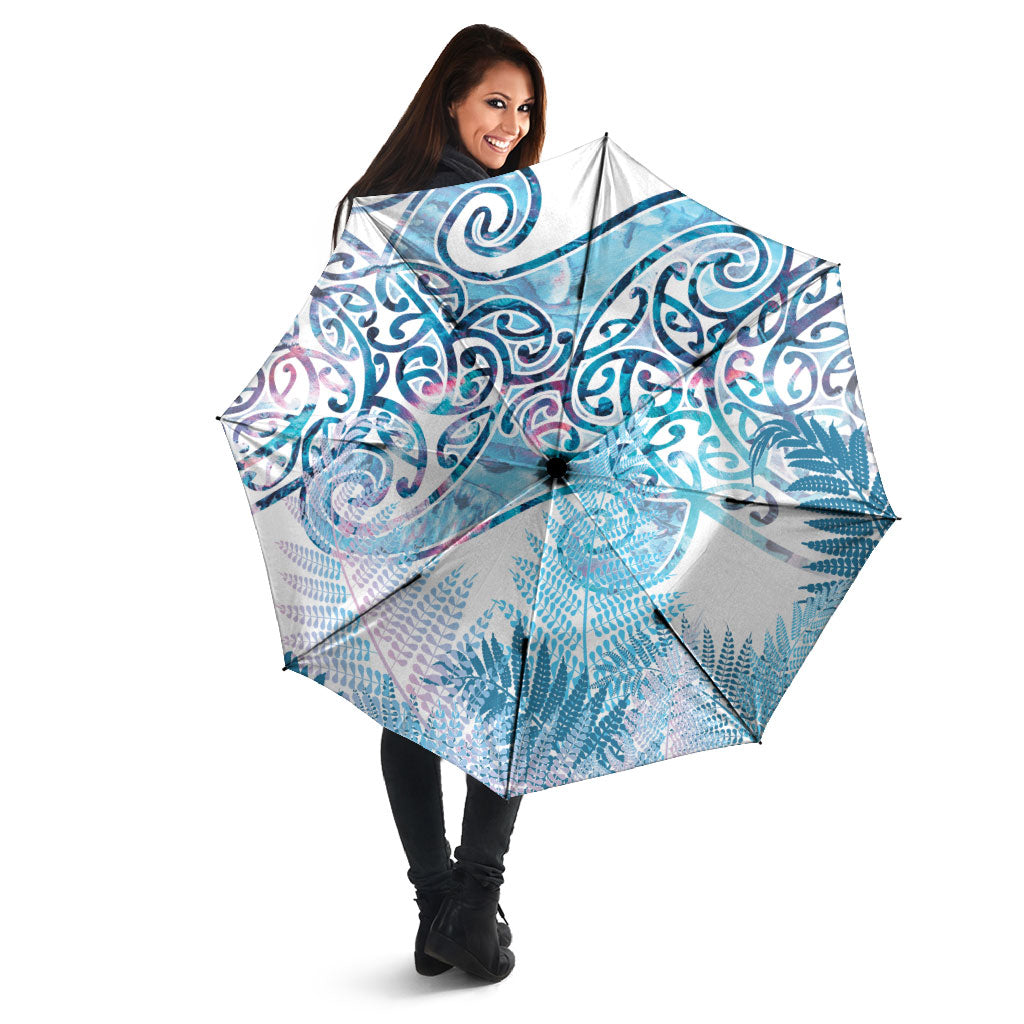 Aotearoa Maori Koru Curves Umbrella Aqua Paua Shell