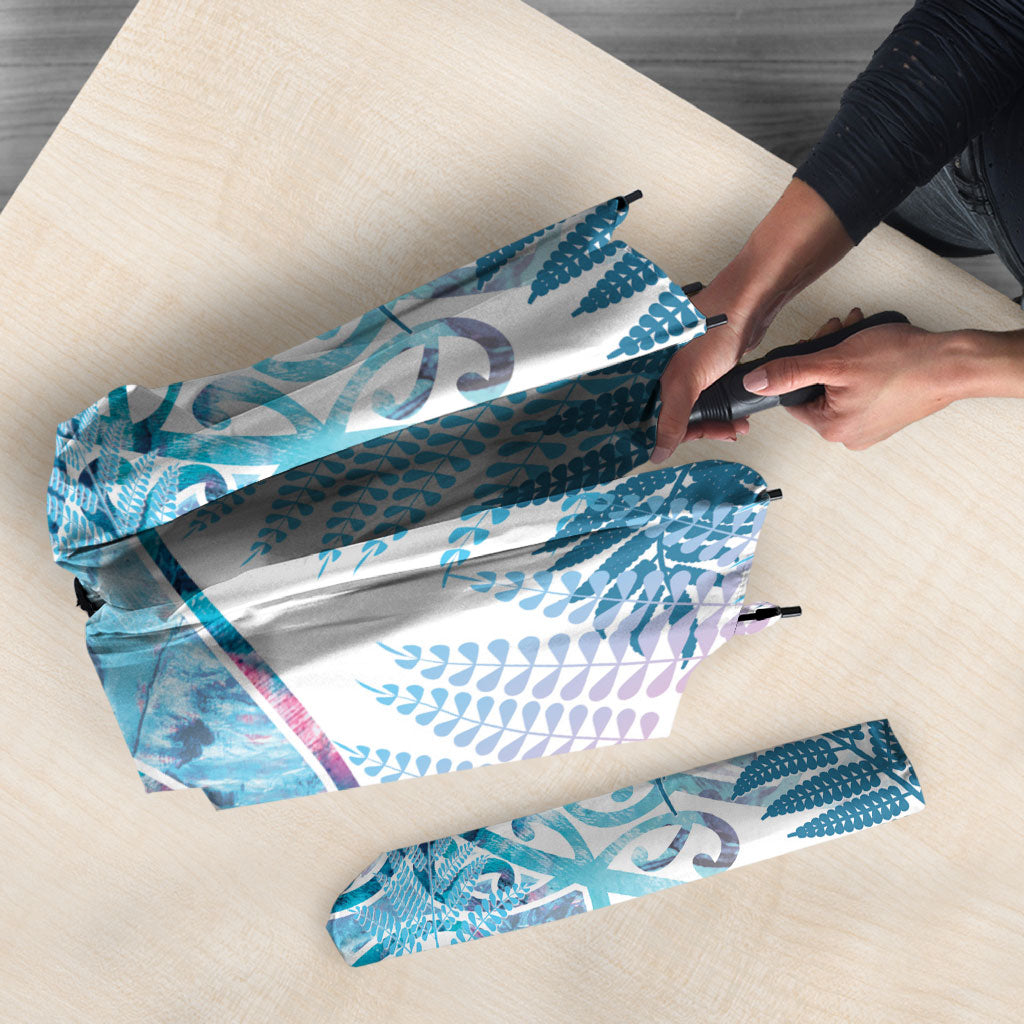 Aotearoa Maori Koru Curves Umbrella Aqua Paua Shell
