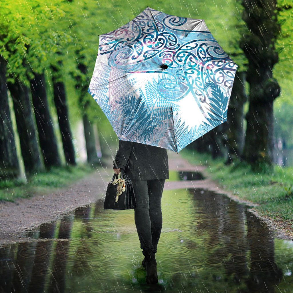 Aotearoa Maori Koru Curves Umbrella Aqua Paua Shell