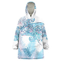 Aotearoa Maori Koru Curves Wearable Blanket Hoodie Aqua Paua Shell