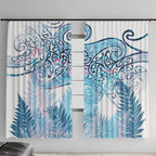 Aotearoa Maori Koru Curves Window Curtain Aqua Paua Shell