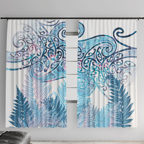 Aotearoa Maori Koru Curves Window Curtain Aqua Paua Shell