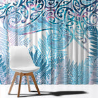 Aotearoa Maori Koru Curves Window Curtain Aqua Paua Shell