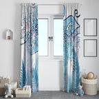 Aotearoa Maori Koru Curves Window Curtain Aqua Paua Shell