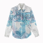 Aotearoa Maori Koru Curves Women Casual Shirt Aqua Paua Shell