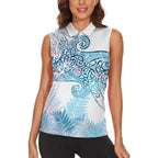 Aotearoa Maori Koru Curves Women Sleeveless Polo Shirt Aqua Paua Shell