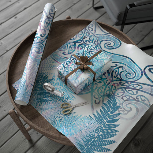 Aotearoa Maori Koru Curves Wrapping Paper Aqua Paua Shell