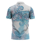 Aotearoa Maori Koru Curves Zipper Polo Shirt Aqua Paua Shell