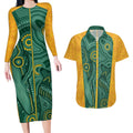 Australia 2024 Custom Couples Matching Long Sleeve Bodycon Dress and Hawaiian Shirt Aboriginal GO Team Aussie