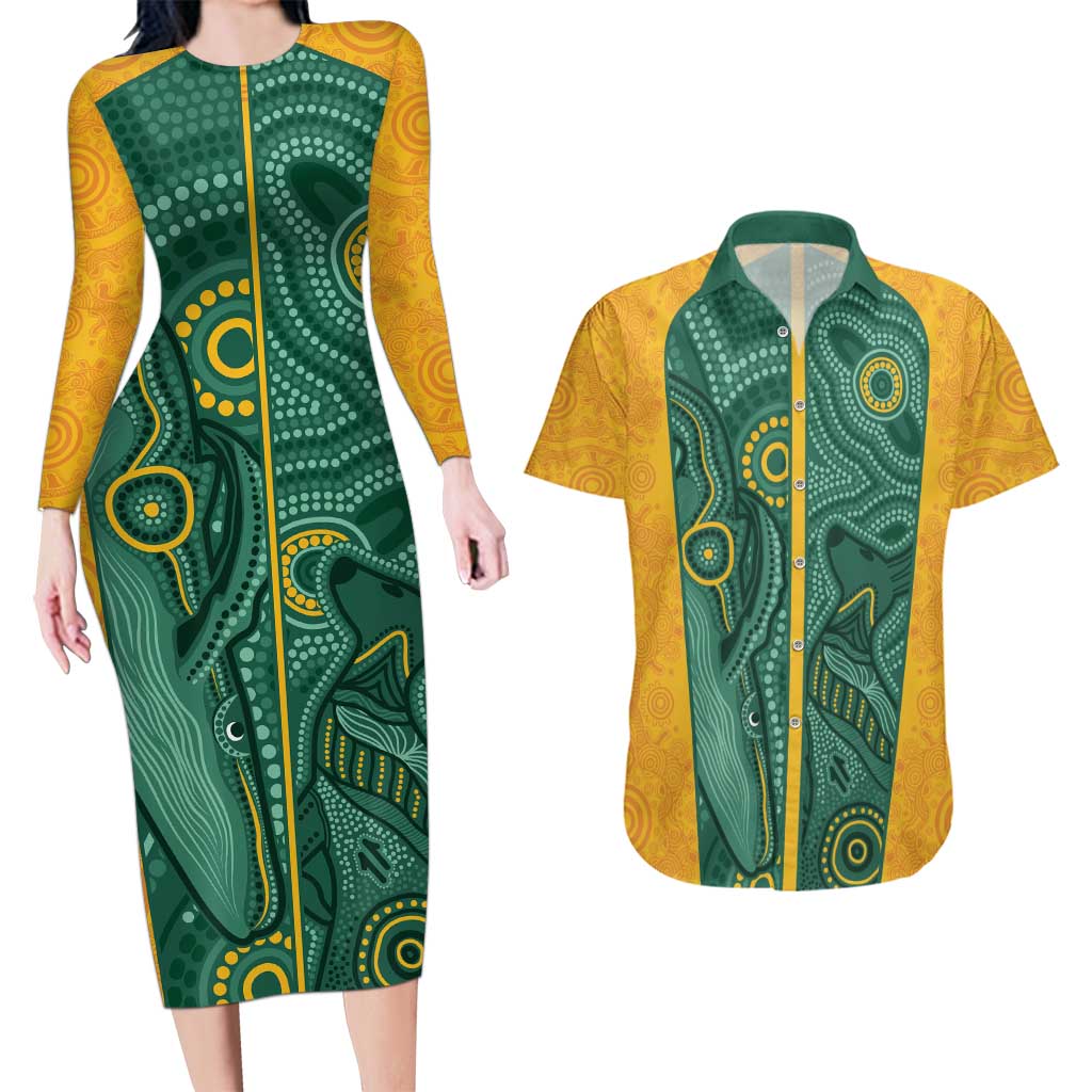 Australia 2024 Custom Couples Matching Long Sleeve Bodycon Dress and Hawaiian Shirt Aboriginal GO Team Aussie