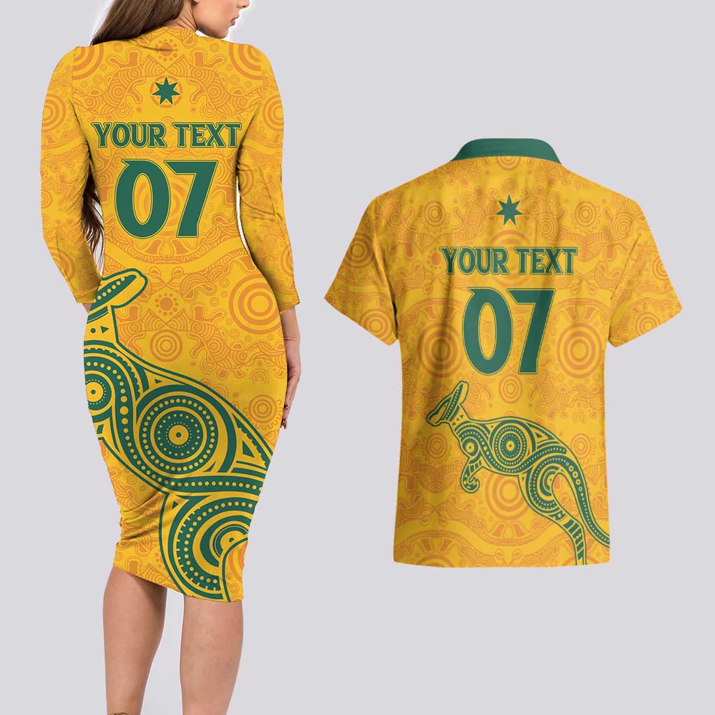 Australia 2024 Custom Couples Matching Long Sleeve Bodycon Dress and Hawaiian Shirt Aboriginal GO Team Aussie
