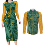 Australia 2024 Custom Couples Matching Long Sleeve Bodycon Dress and Long Sleeve Button Shirt Aboriginal GO Team Aussie