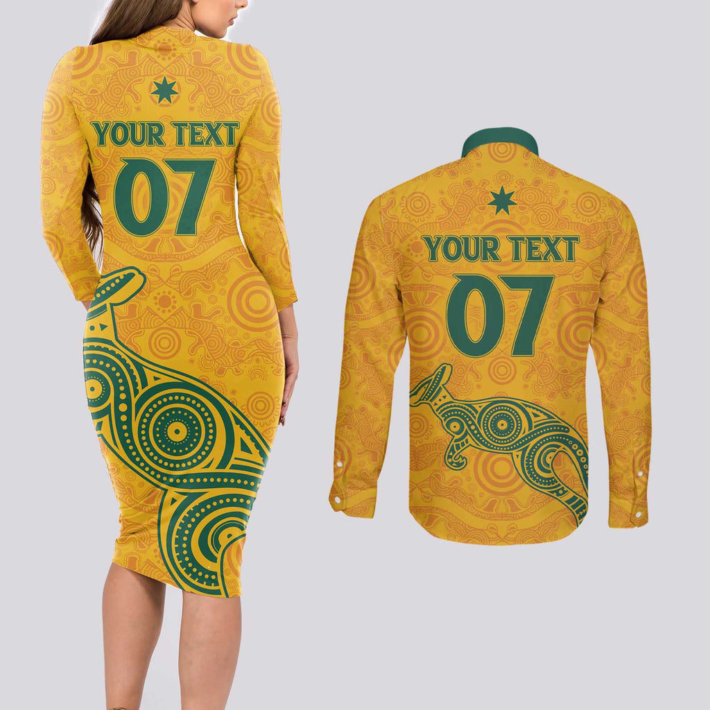 Australia 2024 Custom Couples Matching Long Sleeve Bodycon Dress and Long Sleeve Button Shirt Aboriginal GO Team Aussie